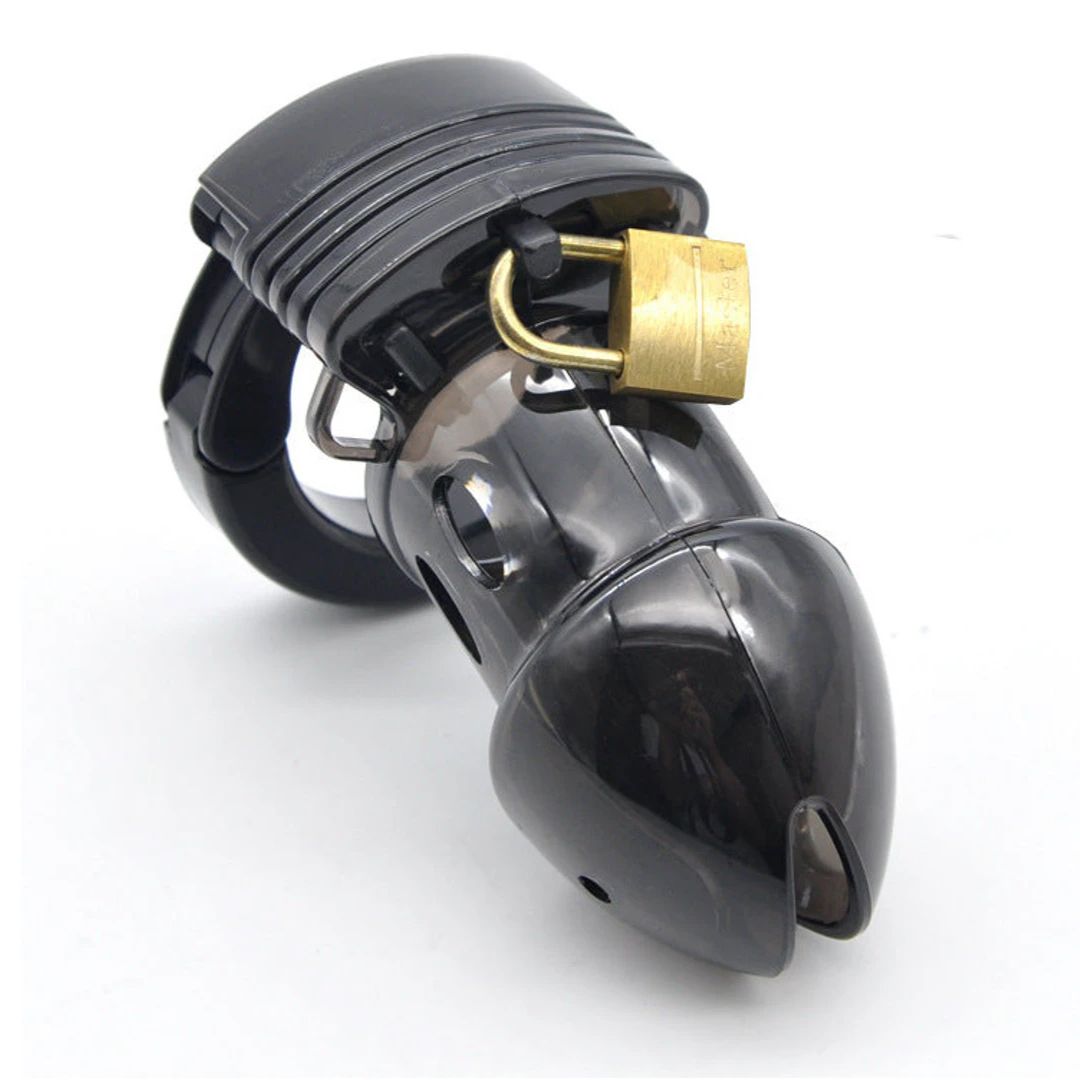 Black Plastic Chastity Cage With Adjustable Base Ring